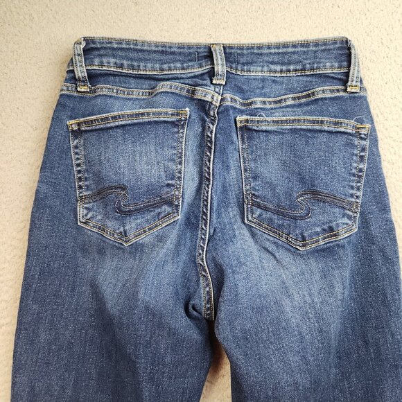 Silver Jeans Womens 30x29 Blue Curvy Avery Straight Leg Stretch Dark Wash Faded - Picture 11 of 11